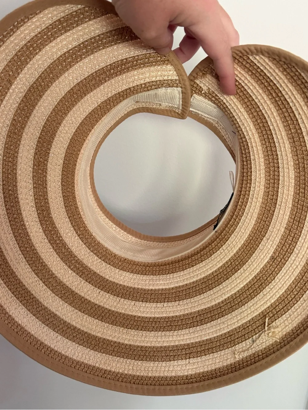 Magid Striped Straw Visor Hat - Beige and Tan